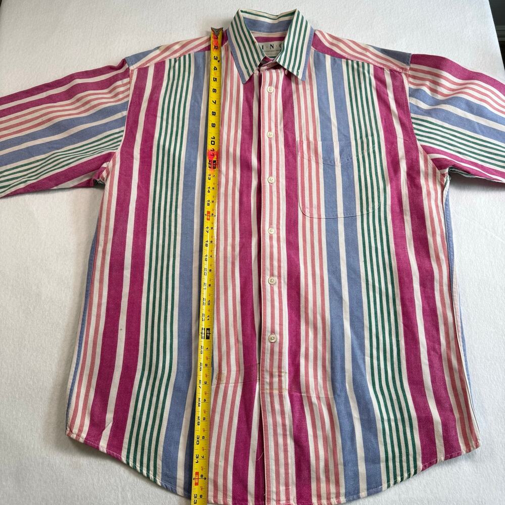 Vintage 90s I.N.C International Concepts Colorful Striped Button Up Shirt Medium - Picture 15 of 15